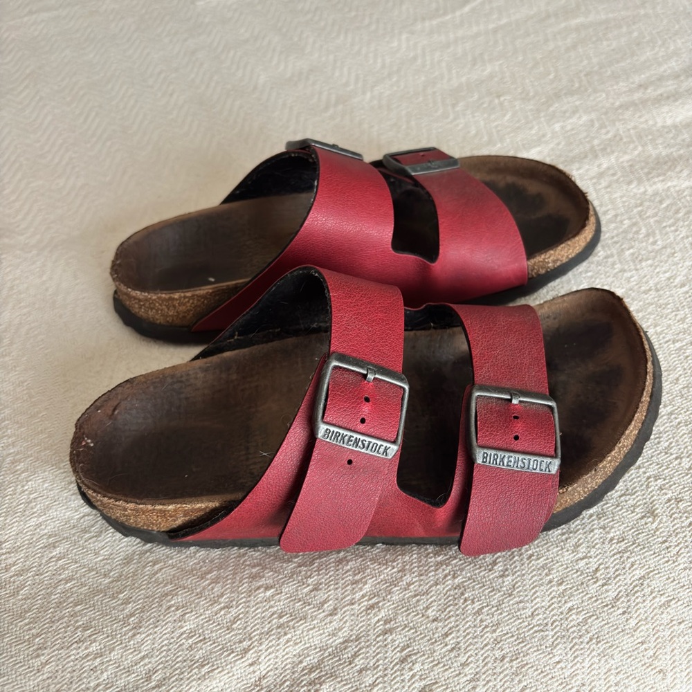 Birkenstock Cherry Red Double Strap Sandals Rare Color
